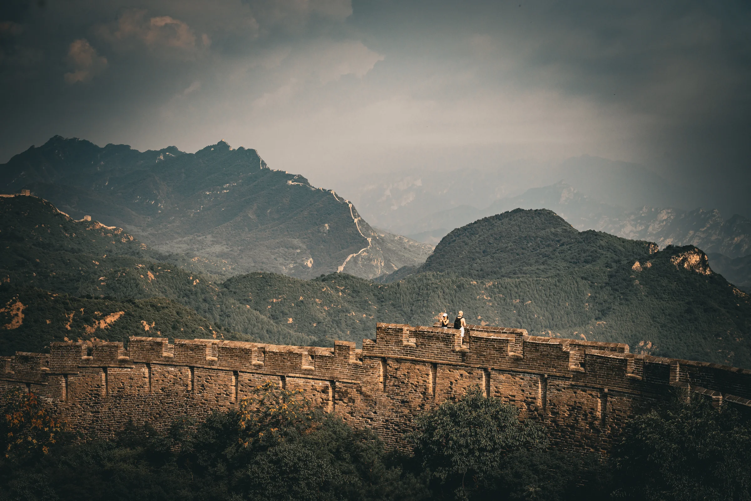Jinshanling Great Wall stretching across distant mountains